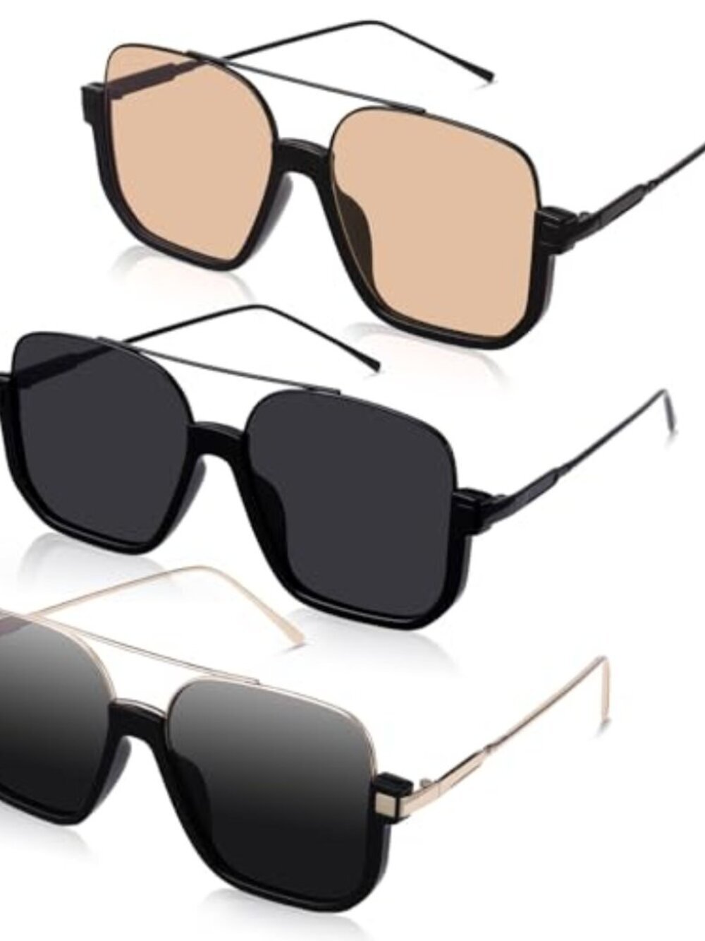 🆕 3 Pcs Oversized Rectangle Sunglasses for Women,Aviator Big Frame Sunglasses